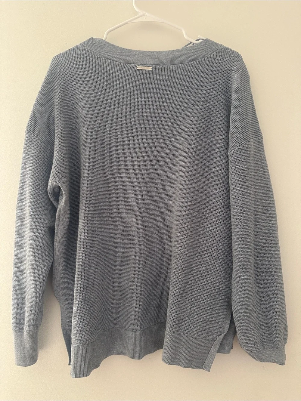 Michael Kors Light Gray V-Neck Waffle Knit Sweater